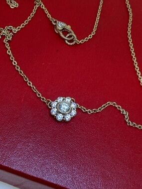 Authentic Judith Ripka Gold Tone Sterling Silver CZ Diamond Cluster Necklace